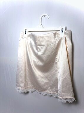 Princess Polly Cream Satin A-Line Skirt with Lace Trim